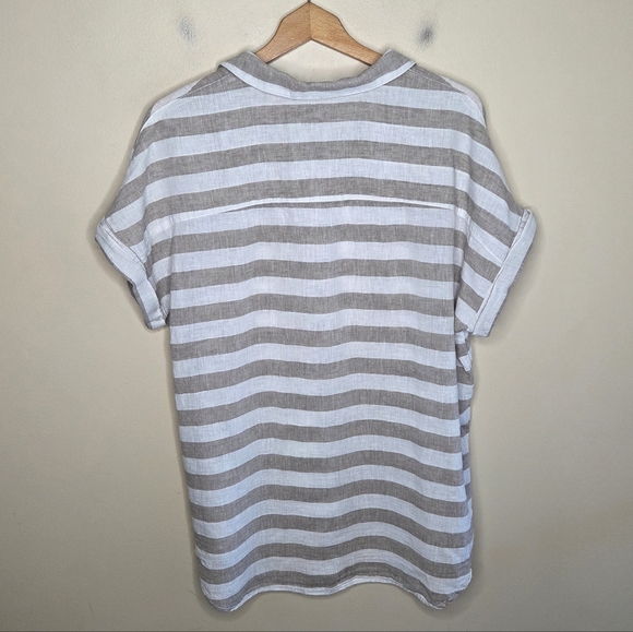 Peyton Jensen | Beige & White Striped Button Front Cuffed Short Sleeve Shirt - Picture 5 of 5